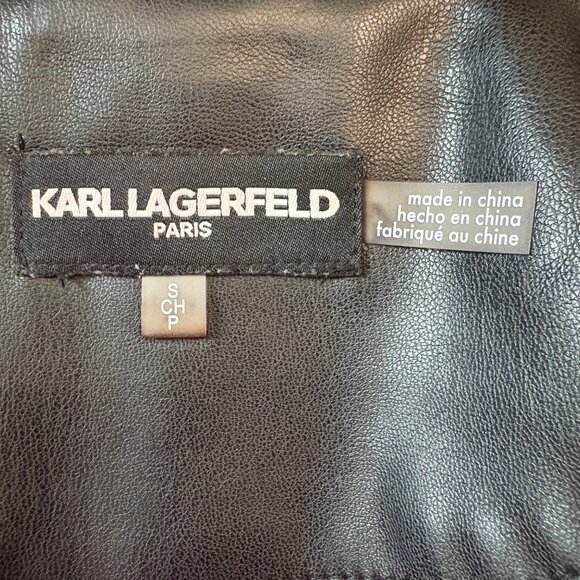 Karl Lagerfeld Paris Black Faux Leather Studded Moto Jacket Logo Detailing SizeS - Picture 5 of 16